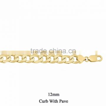 12 MM Gold Plated Curb With Pave Chain