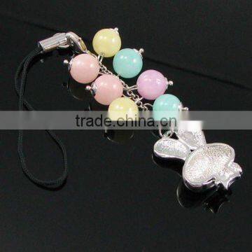 fashion rubbit mobile phone charm, Korea candy bead cell phone accessories, girls mobile accessories
