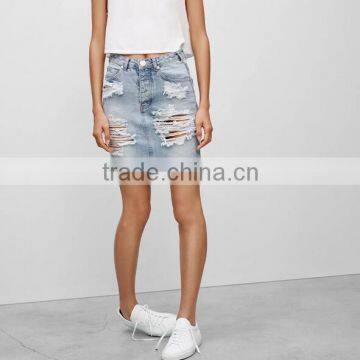 4757 Runwaylover hot sale ladies hole washing denim skirt