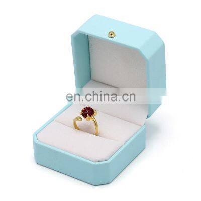 Wholesale Custom Logo Light Blue Pu Leather Jewelry Packaging Wedding Ring Box