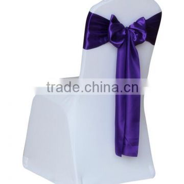 cheap spandex chair cover with dark purple self-tie chair sash
