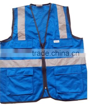 china manufacturer blue hi visibility reflective vest with zipper and pocketen471