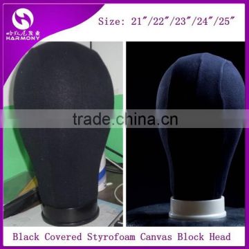 ( 20"/21"/22"/23"/24"/25" ) HARMONY Black Covered Styrofoam Canvas Block Head Polyurethane Mannequin Foam Head