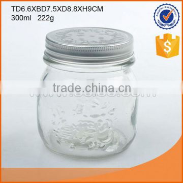 300/500ml customed glass masson jar with mental lid