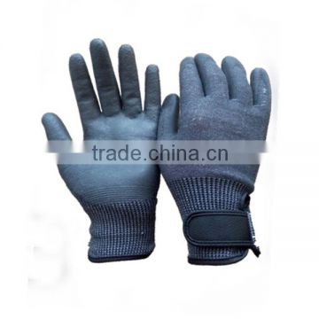 Grey HPPE Liner Cut Resistant Water Based PU Glove with Buckle
