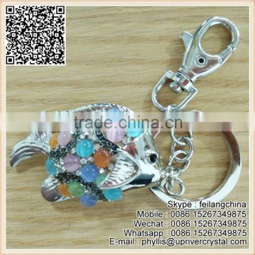 Best Sale Silver Metal Fish Key Ring Colorful Rhinestone Fish Key Chain