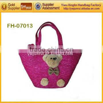Charming Straw tote bag With Lovely Bear