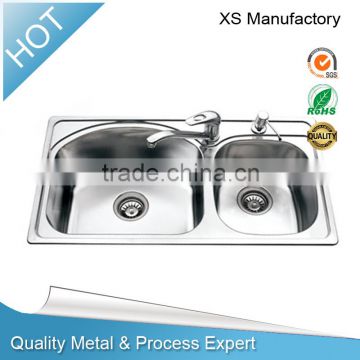 Restaurant Commercial Double Bowl Stainless Steel Kitchen Sink With Drainboard