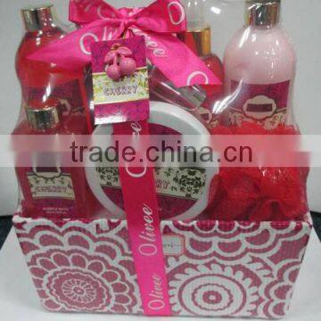 Shower gel body lotion set in colorful basket