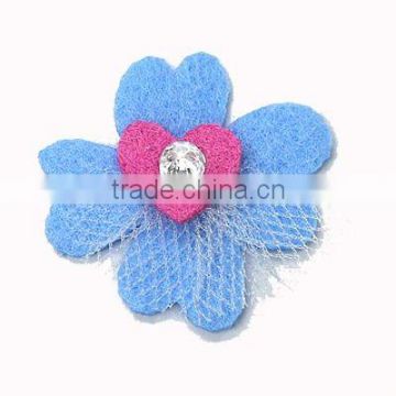 Blue felt flower with crystal