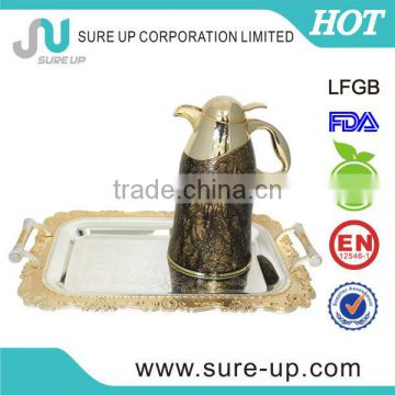 Golden arabic metal printing tea pot set for dubai