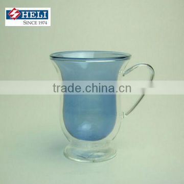 blue color double wall glass tumbler