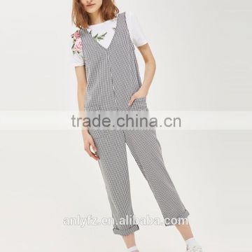 2017 Anly new season top quality 100% polyester gingham young ladies jumpsuit hot selling