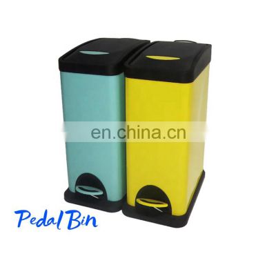 Rectangular color coating stainless steel foot pedal recycling satin separate waste paper bin