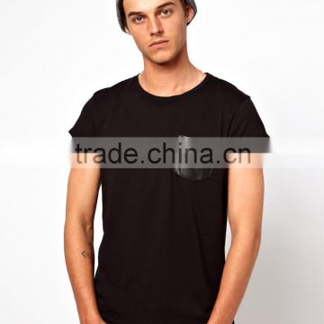faux leather t-shirt with chest posket