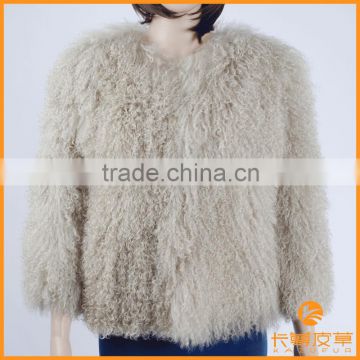 Classic women fur coat mongolian lamb fur coat high quality fur coat KZ150076