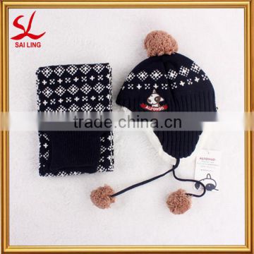Unisex Baby Cute Winter Warm Caps Ear Muffs Hat Knitted Woolen Scarf Sets