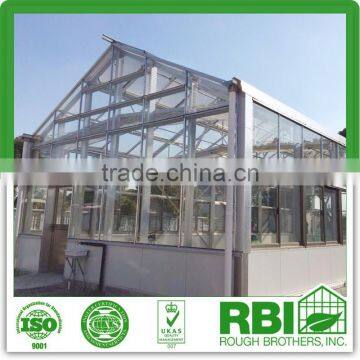 Aluminum frame Glass Greenhouse PC greenhouse with aluminum structure single span with automatic ventilation greenhouse