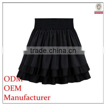 Young ladies trendy wide waist band black pleated 3 layers tutu skirt