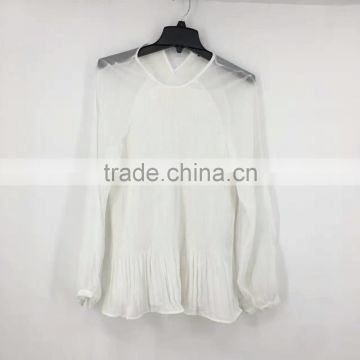 Yiwu stock apparel women pleated transparent sexy chiffon blouse