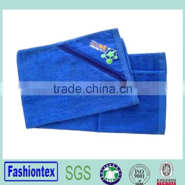 cotton terry fitness gym towel with zip pocket