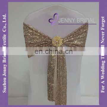 C433C champagne gold spandex sequin wedding decoration elastic chair sash with buckle
