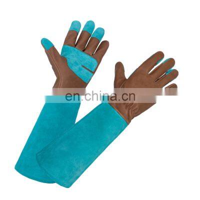 HANDLANDY Pigskin Long Sleeve Yard Planting Hand Safety Leather Work Garden Gloves