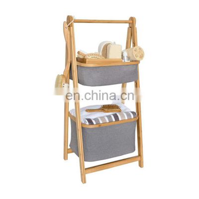K&B collapsible bamboo laundry basket foldable 2-tier laundry basket for bathroom
