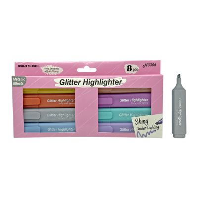 factory custom non toxic 6 8 12 colored square metallic highlighter water based glitter highlighter marker pen for journal