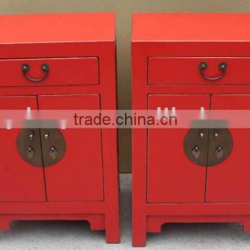 chinese antique red wooden small pair of bedside cabinet