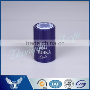 Good quality pure blue top-opening cap for wine cap with printing at the top