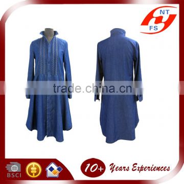 2015 hot sale spring autumn casual long sleeve blue jeans dress denim shirt dress