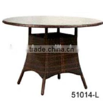 round outdoor PE rattan table with glass table top