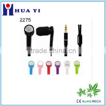 colorful Hot selling 3.5mm Flat Cable Plastic stereo Earphone for iphone,mobile phone for promotion