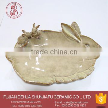 Rabbit shape decorative ceramic tray wholesale