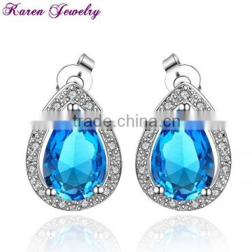New Sapphire Blue Zircon Crystal Stud Earrings for Women Platinum Plated Gold Earring fashion earrings 2014