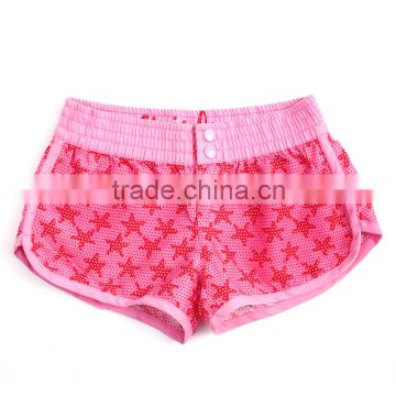 Star printing and color elastic waist leisure girls beach pants