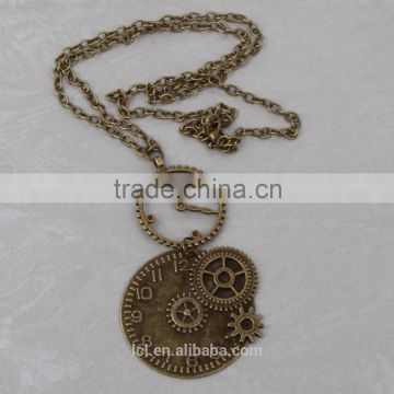2015 yiwu fashion jewelry hot sale retro jewelry steampunk gear clock watch pendant statement necklace bronze