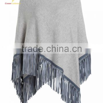 Solid Color Pure Cashmere Poncho Shawl with Tassel