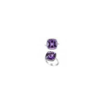 charming 18k gold gemstone engagement and wedding rings with big square amethyst
