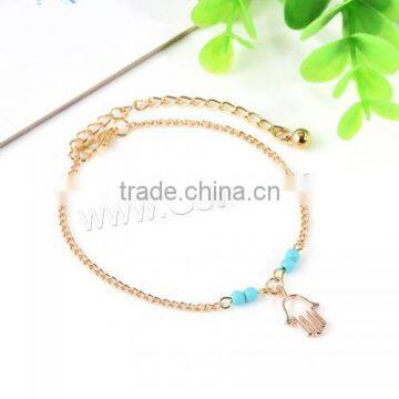 New Fashion Zinc Alloy Anklet iron chain with Glass Seed beads jewelry