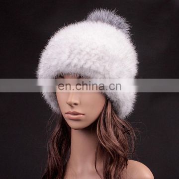Factory supply genuine mink fur knit hat for winter warm