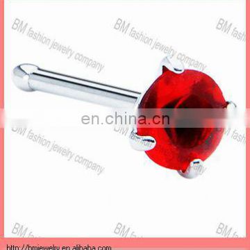 Ruby Red Cubic Zirconia Nose Bone piercing jewelry rings in surgical steel