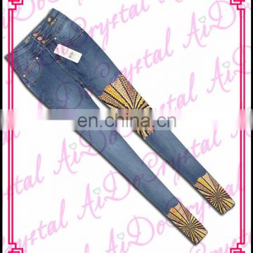 Aidocrystal Handmade Embroidery Denim Designs Sexy Girls Fancy Rhinestone Jeans
