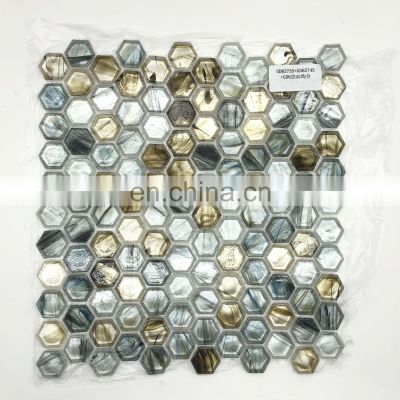 Multi Color Hexagon Shape Glass Mosaic Tile Hot Melting Glass Mosaic Foshan Tile
