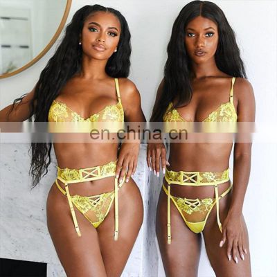 Lace Embroidery Yellow ColorJapanese Mature Women Sexy Lingeries