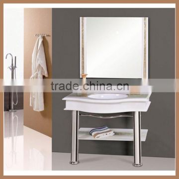 New white bathroom cabinet with aluminum feet wash basin mirror
