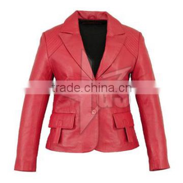 Girls Women Ladies Red Leather Jacket