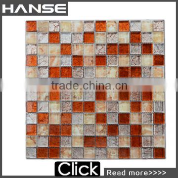 HT225 23*23 square colorful gold foil cracked glass mosaic tiles
