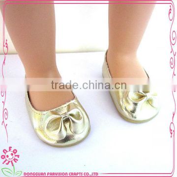 Mini golden doll shoes with bow OEM 18'' doll shoes for kids